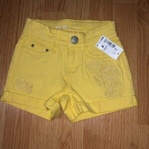 NWT P.S bright Yellow embroidered floral rolled cuff girls shorts size 4